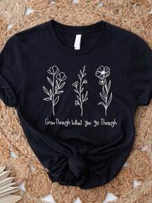 Grow Through What You Go Through, Motivational Shirt, Inspirational T-Shirt, Kindness And Motivation - màu đen - Xem 1
