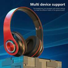 Wireless Noise Reduction Bluetooth Headset, Headphones Bluetooth 5.3 Subwoofer Mobile Computer Game Music Sports Over Ear Earphones, Upgraden Bluetooth Headphones Wtih LED Lights, Portable Folding Headphone Active Noise Canceling Headphones, Wireless Headphones With Deep Bass, USB Rechargeable Wireless Earbuds For Work Sports Game Music - 紅色 - 查看 2