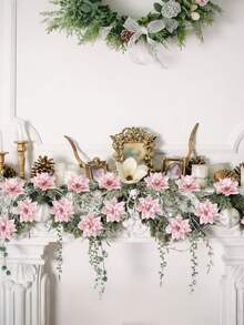 24/12pcs (12 Poinsettias + 12p Clips)-Glitter Pink Christmas Flowers, Poinsettia Christmas Flowers Decoration-Artificial Poinsettias Christmas Glitter Flowers With Clips,Artificial Pink Silver Poinsettia Christmas Tree Ornaments Glittery For Xmas New Year Wedding Party Wreath DIY Garland Decor (Pink)