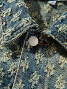 男士复古街头风美式长袖牛仔夹克，小众，秋季款 - 中等水洗藍 - 查看 5