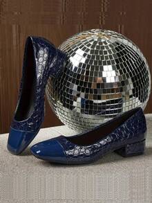 3 Cores Salto Alto Grosso Feminino - Bico Quadrado, Couro Sintético e Sola de Borracha, Salto, Outono, Versátil Sapato Formal para Todas as Estações