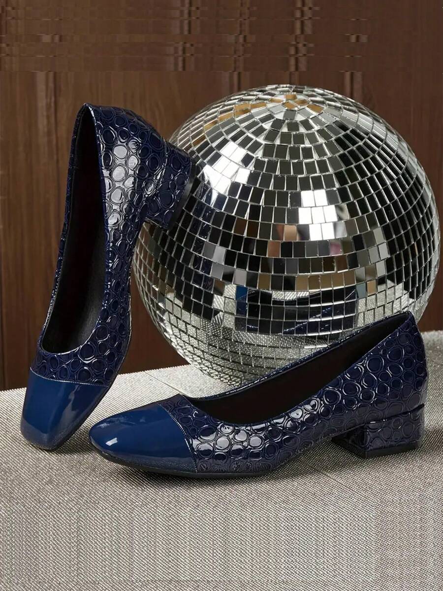 3 Cores Salto Alto Grosso Feminino - Bico Quadrado, Couro Sintético e Sola de Borracha, Salto, Outono, Versátil Sapato Formal para Todas as Estações