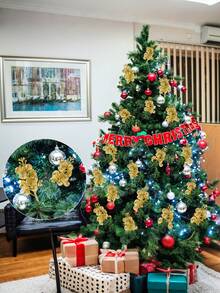 16pcs-Christmas Glitter Berries Stems , Artificial Red Berry Branches Holly Picks Stems,7.8 Inch Artificial Christmas Picks For Christmas Tree Ornaments, DIY Xmas Wreath, Crafts, Holiday And Home Decor, Gold