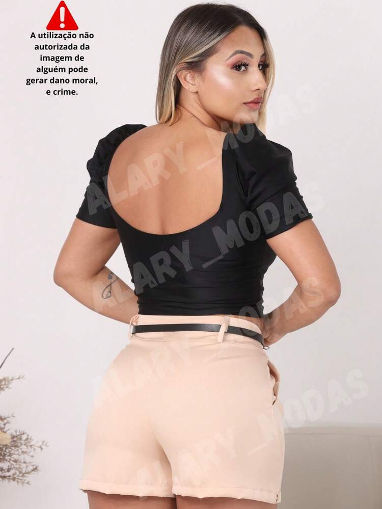 Women's Tailored Shorts High Waist With Golden Flower Belt And Pockets Summer Fashion From S To G3 Plus Size - Beige - View 2