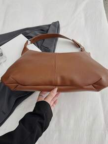 1个女士时尚简约手提包 - 大容量单肩托特包，带安全拉链，百搭时尚配饰，有浅黑色/酒红色/棕色可选 - 棕色 - 查看 10