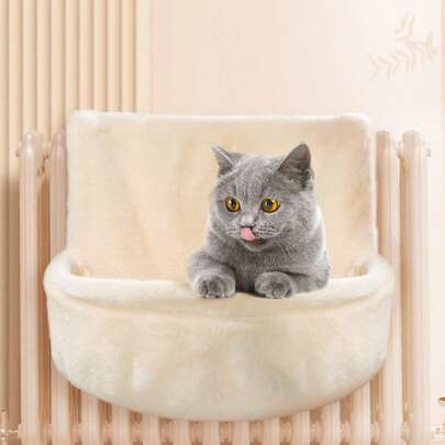 Hanging Plush Cat Basket Hammock, Warm & Comfortable Cat Furniture Radiator Bed, Adjustable Metal Frame, Suitable For Most Radiator Types - Max Load 7kg