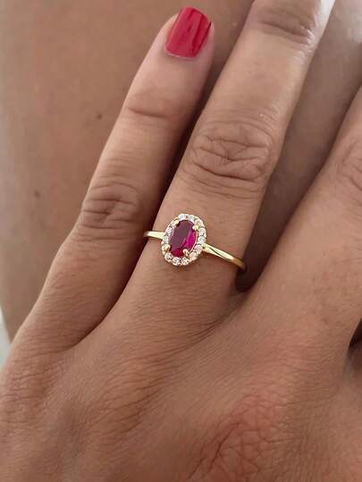 1 Fashionable And Elegant S925 Sterling Silver Ring Set With Red Zirconia For Woman To For Girlfriend As Engagement Or Valentine's Day Gift