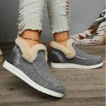 Women's Winter Snow Boots, Casual Thick Warm Non-Slip Short Boots, Multifunctional Flat-Soled Design, Fashionable And Comfortable Winter Home Shoes - 灰色 - 查看 2
