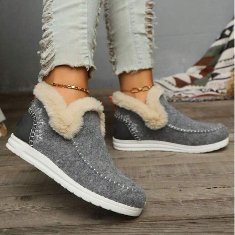 Women's Winter Snow Boots, Casual Thick Warm Non-Slip Short Boots, Multifunctional Flat-Soled Design, Fashionable And Comfortable Winter Home Shoes - 灰色 - 查看 2