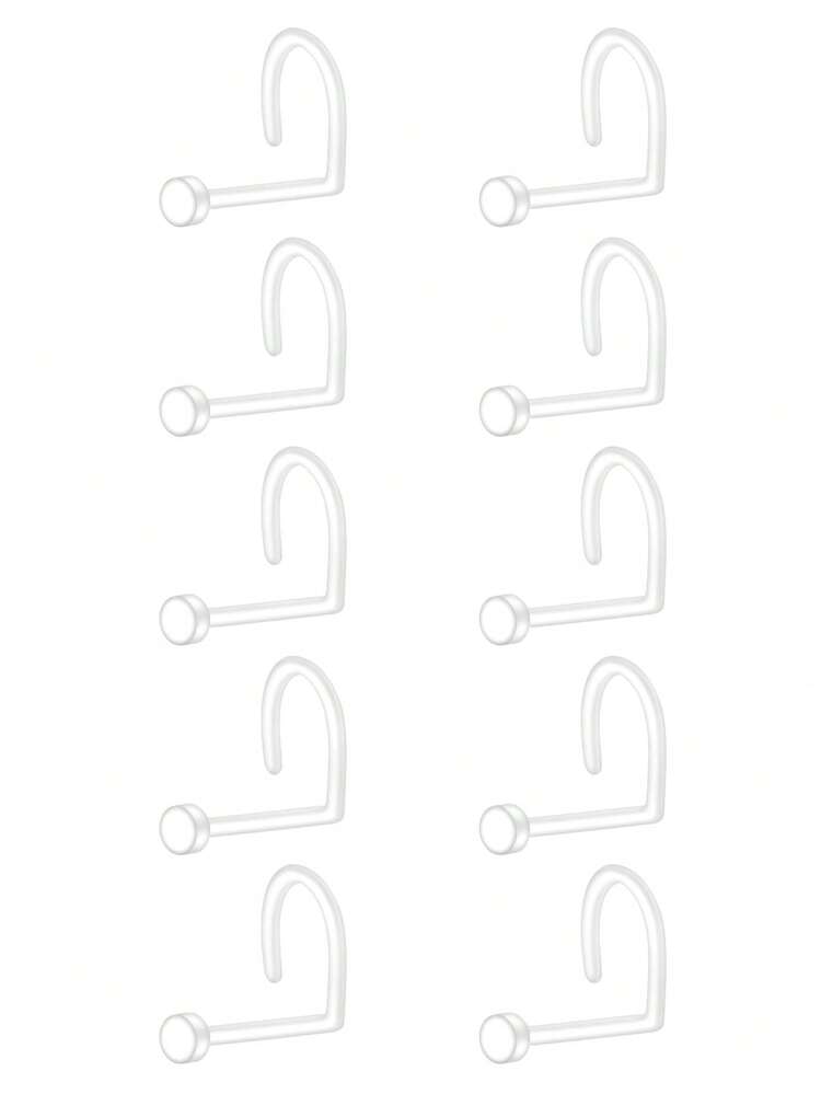 CIZME 10pcs/Set Fashion UV Clear Bone L-Shaped Nose Studs, 20g 7mm Nose Rings Nose Studs Body Jewelry L-Shaped Nose Studs Unisex Daily Decoration - Clear - View 10