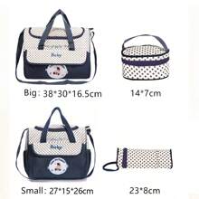 5pcs/Set Fashionable Embroidered Bear Mom Bag Set, Large Capacity Multi-Function Shoulder Messenger Mother & Baby Diaper Bag - Navy Blue - View 4