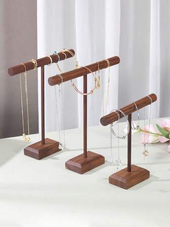 1pc/3pcs Wooden High-End T-Shaped Jewelry Display Stand, Suitable For Hanging Necklaces, Bracelets, Pendants & More, Easy Installation, Perfect Gift For Women And Girls