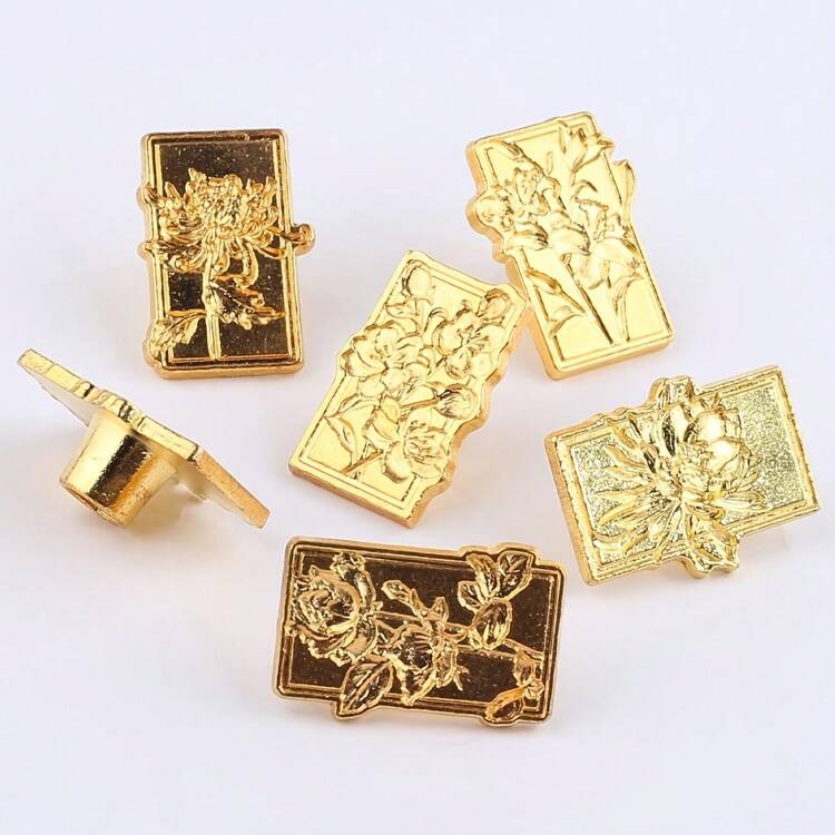 6pcs Metallic Alloy Wax Stamp Set With Interchangeable Wooden Handle - Cat, Camellia Flower Pattern, For Invitations, Cards, Envelopes, Gift Packaging, Stamping, Floral Design - Gold - View 9