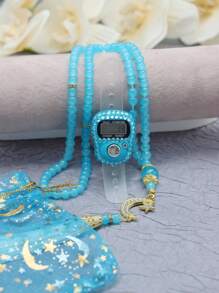 一套星月吊坠手链戒指，带夜光计数袋，斋月祈祷套装，星月印花礼品袋，斋月礼物，电子念珠戒指斋月计数器 - 彩色 - 查看 11