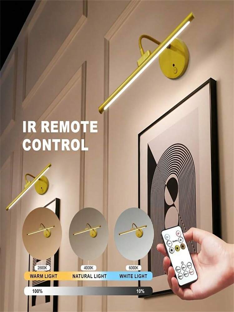 1 Peça Luminária de Parede LED Moderna com Controle Remoto - Luz de Arte Regulável, 3 Temperaturas de Cor, Timer, Cabo USB Incluído, Acabamento Metálico, Semi-Embutida para Exposição em Galeria, Luzes LED para Quarto, Iluminação para Teto (1800mAh) - Três cores de luz - Visão 4