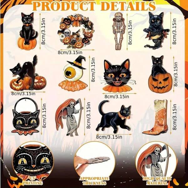 Retro Halloween Black Cat Skull Wooden Decorations Halloween Tree Ornaments Party Home Decorations