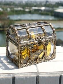 1/2pcs Vintage Pirate Treasure Chest, Transparent Plastic Storage Box, Suitable For Home Decor, Perfect For Halloween And Other Occasions, Nautical Theme, Closure, Rectangular, Decorative Storage, Smooth Surface, Halloween Decor, Room Decor, Christmas Decor, Home Christmas Gift, Christmas Ornament - Multicolor - View 3