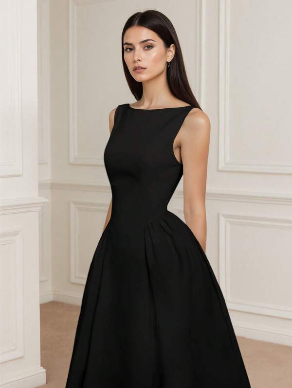 Women's Fashionable Solid Color Short Round Neck Dress