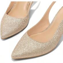 Mysoft Women's Slingback Kitten Heel Pumps 2-Inch Low Heels Closed Toe Party Wedding Dress ShoesChristmas - 玫瑰金 - 查看 4