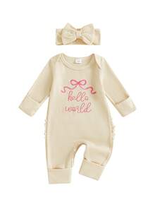 Mono de punto de gofre con manga larga y volantes para bebé niña recién nacida, ropa de otoño e invierno para salir y volver a casa - Caqui - Ver 4