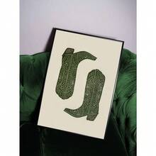 1 pieza Decoración artística Botas de vaquero de olivo Póster de lienzo - Arte de pared occidental vintage sin marco para sala de estar, dormitorio, oficina en casa, cocina - Impresión artística con patrón de dibujos animados en orientación vertical, tinta sobre lienzo, decoración de pared colgante para todo el año