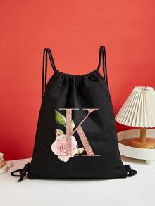 Drawstring Backpack Sports Backpack Women Drawstring Shoe Bags For Travel Storage Bags Rose Gold Initials Name Letter Pattern Gym Bags Lightweight Drawstring Bag Travel Bags Cloth Bags Dust Storage Pouch For Outdoor Duffle Sports Bag Schoolbag Bundle Tote Bag For Student Sports Back Pack Latter Print - Black - View 26