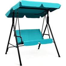 Columpio de patio para 2 personas, con dosel ajustable, estructura de acero con recubrimiento en polvo y asiento acolchado, columpio tipo sofá para patio, jardín, junto a la piscina, balcón, patio trasero (Azul) - Por defecto - Ver 7