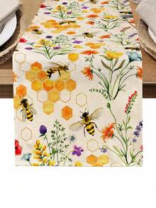 1pc Floral Pattern Printed Table Runner, 4pcs Floral Pattern Printed Placemats, Suitable For Holidays, Parties, Birthdays, Dinners, Kitchen & Dining Room Decor, All Season Home & Textile Decoration - Multicolor - View 10