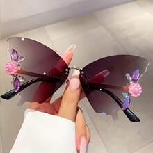 Women's Butterfly Glasses - Purple Pink Gradient Lenses, Elegant Party And Daily Wear - Lightweight And Durable Frame - Non-Prescription Fashion Glasses Accessories, Fashionable Vision Aid, Rhinestone Decoration, Unique Design, Metal Hinge,  Accessories - 漸層紫 - 查看 10