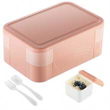 1pc 1550ml Lunch Box, Large Capacity Bento Box With 7 Compartments (Double-Layer Design), Lunch Food Container With Cutlery, Sauce Jar, Microwave & Dishwasher Friendly, Suitable For Adult Men And Women, School, Camping, Food Storage, Restaurants, Back To School Gifts, Kitchen, Christmas Gifts - Multicolor - View 11