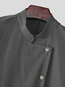 INCERUN Fashion Mens Stand Collar Button Front  Short Sleeve Ruffles Hem Blouse Holiday Casual Party Long Shirt Tops - 灰色 - 查看 6