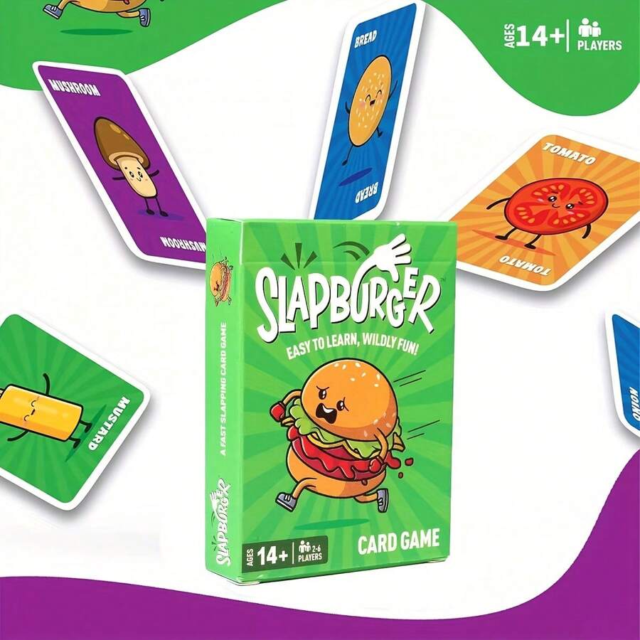 Slapburger Card Game - A Must-Have Game For Interactive Family Fun, 2-6 Players Fast-Paced Party Game, Christmas Gift, Suitable For Family Entertainment, Camping, Birthday Parties, Couples - Green - View 1