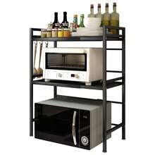 Microwave Shelf (3-Tier) - Maximum Stability Thanks To Non-Slip And Rubberized Feet - Extendable Microwave Shelf 40-64cm - Incl. Instructions And 6 Hooks - 黑色 - 查看 1