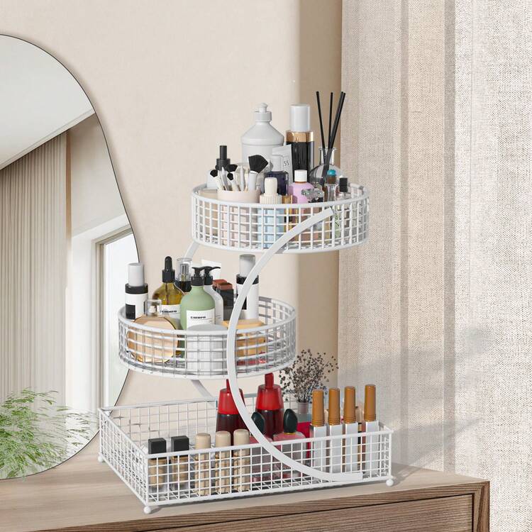 1PCS 3-Tier Cosmetic Storage Rack - No Assembly Required, Bathroom Countertop Storage Rack - Bathroom Storage Rack - Cosmetic Storage Box - Suitable For Bathrooms, Dressing Tables, Countertops, For Storing Cosmetics, Lipsticks, Etc. - Home Gift - White - View 6