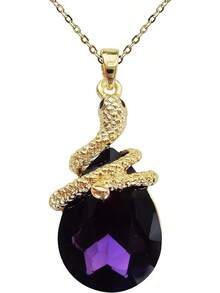 18k Gold Plated Water Drop Crystal Multicolor  Snake Pendant Necklace 16"+2"2025 - Purple - View 1