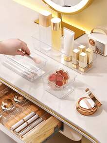 Bandeja de armazenamento de gaveta de mesa de plástico transparente de 1/5/6/11 peças, conjunto de acabamento de gaveta, caixa de armazenamento de cosméticos, adequada para armazenar cosméticos e joias, pode ser usada em banheiros e para colocar itens pequenos, e também pode ser usada em quartos e escritórios.