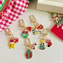 Un paquete de 5 llaveros de metal navideños, decoraciones de ambiente, pequeños colgantes, mochilas de estudiantes, decoraciones colgantes, pequeños regalos para dar a los compañeros de clase, regalos de Navidad