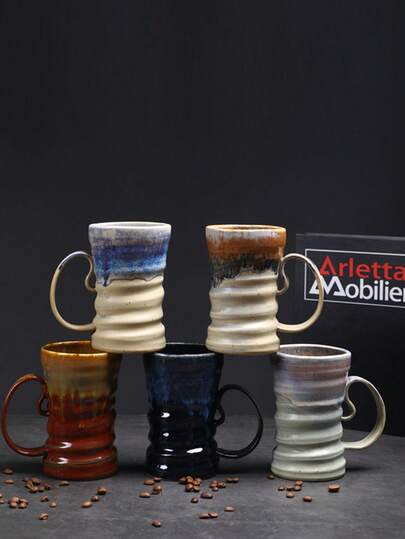 1pc 500ml Kiln-Fired Ceramic Breakfast Milk Cup, Large Capacity Household Cup, Drinking Cup, Kiln-Fired Ear Mug, Creative Minimalist Retro Ceramic Household Office Water Cup, Thick Pottery Espresso Cup, Retro Ceramic Mug, Kiln-Fired Mug, Coffee Cup, Handmade Large Capacity Water Cup, Thick Pottery Cup