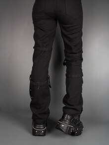 女士平底朋克踝靴，黑色圆头高跟运动鞋，厚底软底摇滚踝靴，系带休闲橡胶滑板鞋 - 黑色 - 查看 7