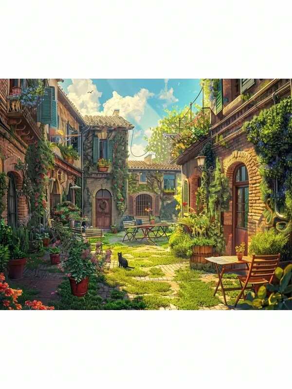 Paint By Number For Adults Beginner, DIY Gift Canvas Painting Kits, Beautiful Courtyard Oil Painting Kit, DIY Paint Adult Crafts For Gift Home Wall 16x20inch