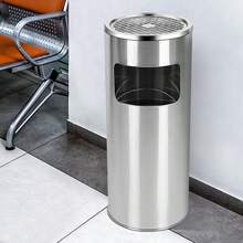Hotel Ashtray Trash Can With Ashtray For Outdoor Use - Stainless Steel Standing Ashtray With Trash Can - Trash Can Height 60 Cm - 30 L - Silver 2 - View 3