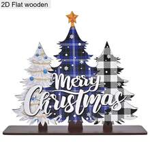 1 Piece Merry Christmas Blue Christmas Tree Wooden Ornament 2D Flat Christmas Decoration Sign Plaque Festival Party Desktop Centerpiece Decorations Christmas Day Home Decor Christmas Gifts For Family And Friends - Multicolor - View 4