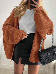 Women's Oversized Cardigan Fall Long Lantern Sleeve Knit Cardigan Lightweight - Đỏ gạch - Xem 2