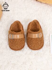 Cute Infant Fleece Slip-On Indoor Soft Bottom Slippers - Brown - View 7