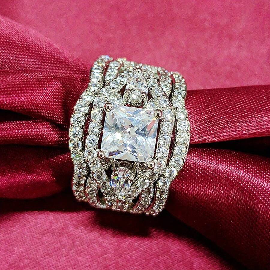 Fashion Hers Princess Eternity Wedding Band Ring Set, Engagement Ring, Ladies Ring Set - female ring size 8 - View 1