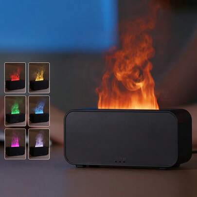 1 件 LED 7 色火焰香薰机 USB 供电带定时加湿器适用于卧室书房办公室瑜伽芳香扩散器