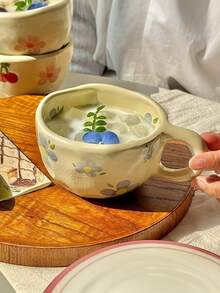 1个大容量耐高温ins风可爱手工揉捏不对称陶瓷咖啡杯马克杯花朵陶瓷杯咖啡杯抹茶茶杯燕麦杯小花朵早餐杯生日圣诞节万圣节复活节青年节居家办公室咖啡厅用礼物厨房饮具送男友/女友礼物返校可重复使用 - 彩色 - 查看 9