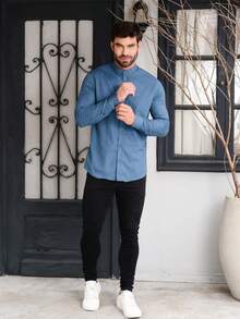Men's Padre Collar Long Sleeve Shirt - Màu xanh ngọc - Xem 2