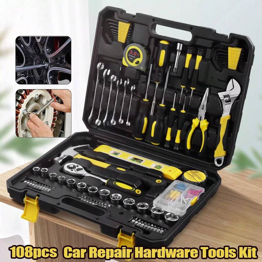 Hand Tool Kit Set 108pcs Household Daily Maintenance Car Repair Hardware Tools - Yellow+Black - View 1