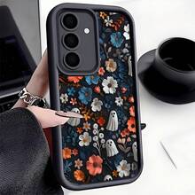 1pc Halloween Ghost Flower Anti-Drop Phone Case, Thick Anti-Slip Protective Cover Compatible With IPhone, Compatible With Honor, Compatible With Redmi, Compatible With Galaxy,International Version, Not The Domestic Version - Black - View 2